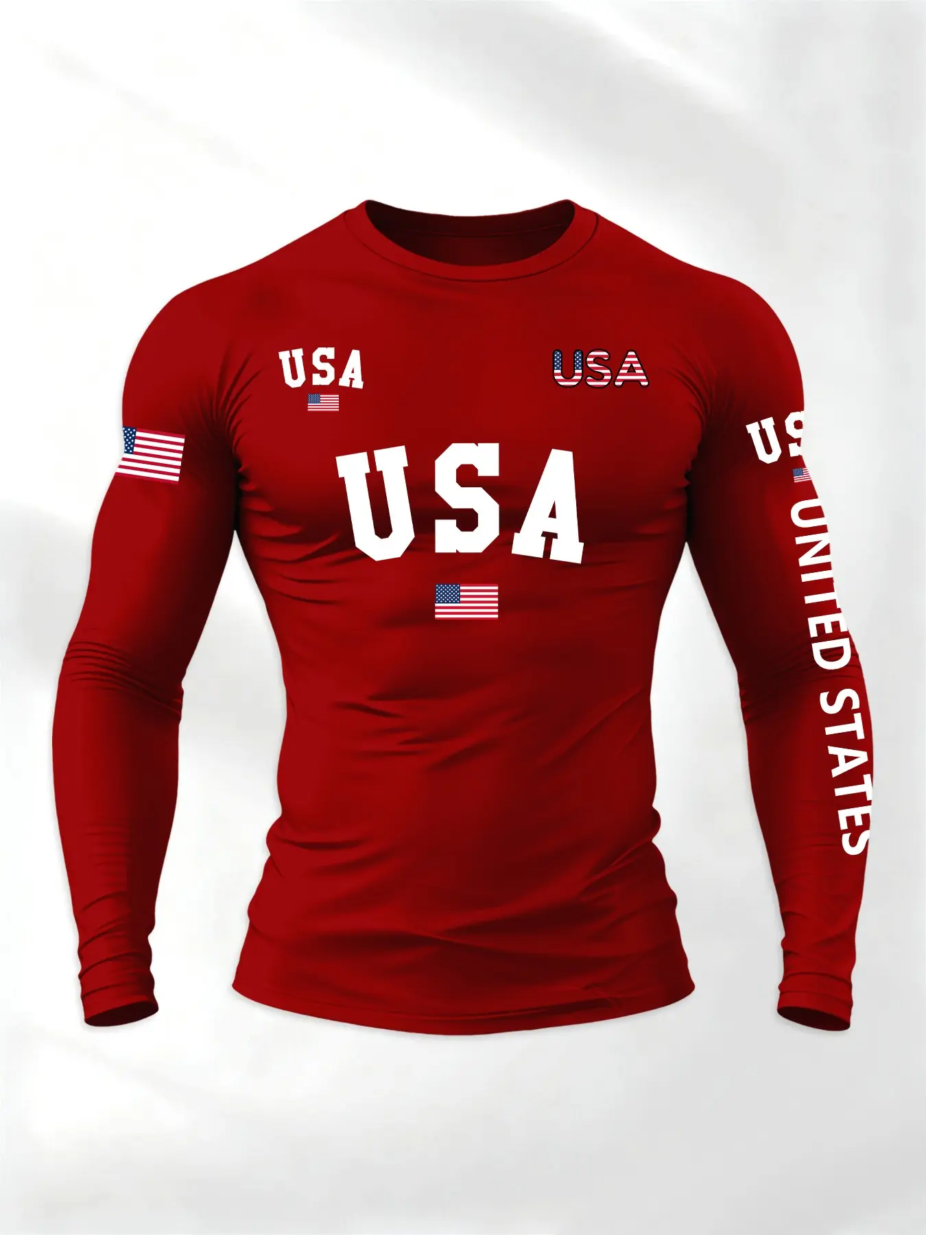 Men's Round Neck Long Sleeve Loose Casual Daily Wear T-Shirt Top, Graphic Athletic Activewear Usa Flag Letter Design, Comfortable Breathable Fabric, Casual Style Tee, Spring & Fall