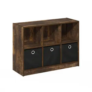 BASIC Bookcase, 6-Cube Bookshelf, 3x2 Cube Bookcase with Bins, 11.9 x 31.6 x 23.6, for Living Room Bedroom Home Office, Amber Pine