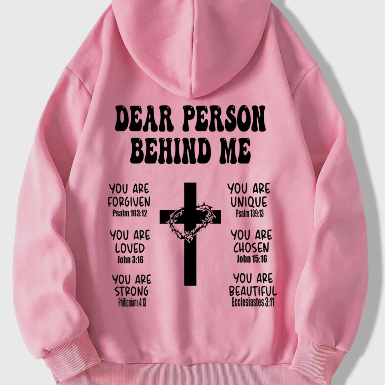 Christian Fitted Hoodie with Bible Verse, Long Sleeve Inspirational Sports Sweatshirt, Faith Cross Graphic Printed Pullover Hoodie, Casual Fall & Winter Wear, Printed Hooded