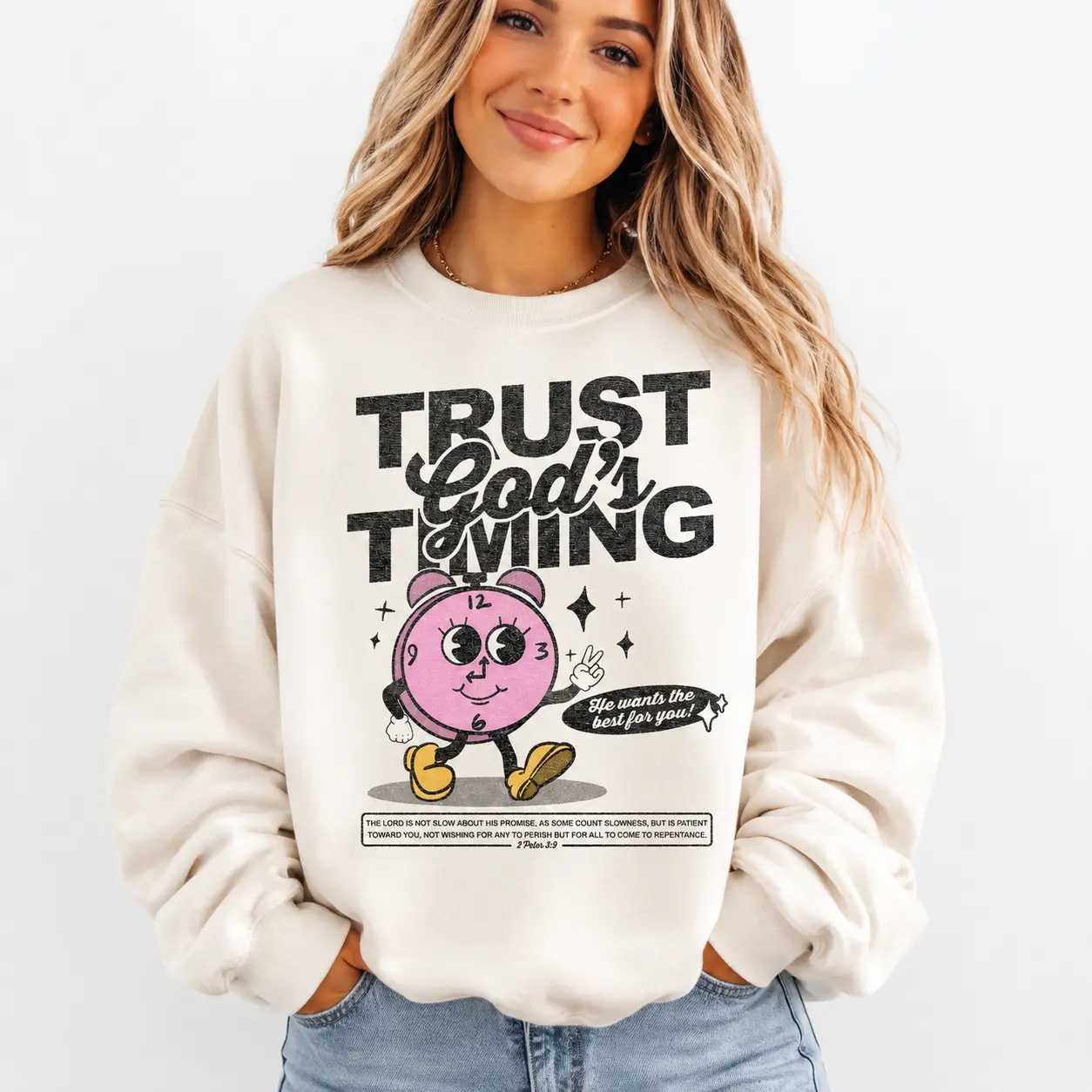 Trust God's Timing Christian Religious Women's Pullover Sweatshirt, Faith  Christian Apparel, Christian Gifts