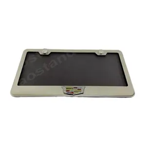 1x ColorCadillac LOGO 3D Emblem STAINLESS STEEL License Plate Frame + Screw Cap