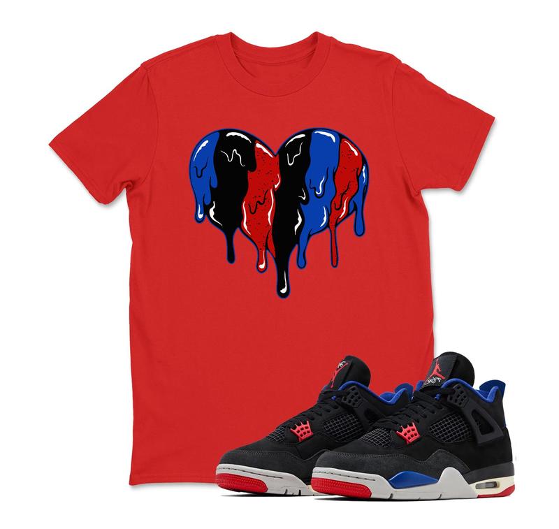 Jordan 4 Rare Air Sneaker Match heart Shirt, Black Fire Red Deep Royal Tech Grey, T Shirt Adult Youth