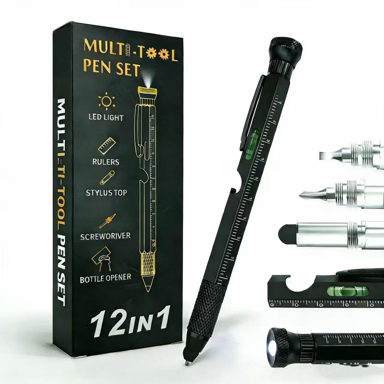 12-in-1 Multitool Pen with LED Light Ruler Stylus Top Screwdriver Bottle Opener Perfect Gift for Men Dad Husband Grandpa Valentines Day, Father's Day Gifts, Gifts For Him