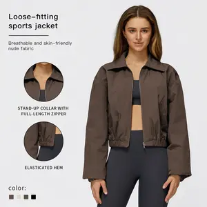 Seamless Stand Collar Zip Up Yoga Jacket - MFVIM Women’s Windproof Slim Fit Warm Sports Top, Running Outerwear for Women, Workout Clothing