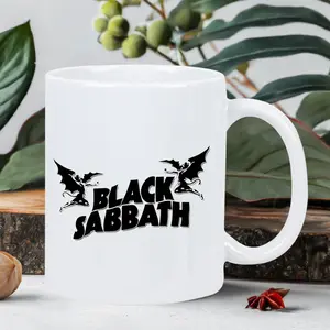 Official Black Sabbath Insulated Coffee Mug with Bold Bat Design - White Ceramic Cup for Hot & Cold Drinks, Rock Band Merchandise Collectible Gift for Fans, Home, Office, or Stage Use - Hand Wash Only, Coffee Bar, Durable Drinkware
