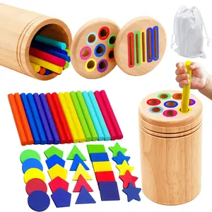 Wooden Montessori Baby Toy Set, Three-In-One Fine Motor Skills Learning Tool, Unisex Educational Color Sorting Sensory Toy for Christmas, Learning Materials, Multi Activity Playset