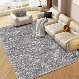 GARVEE Area Rug Washable Rugs for Living Room Bedroom Office Nursery Vintage Floral Area Rug Distressed Oriental Rug Low Pile Neutral Soft Rug Non Slip Farmhouse Floor Cover Grey 10'x13'