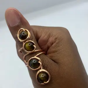 Tiger Eye Adjustable Ring - Unique Design with Tiger Eye Stones and Adjustable Feature