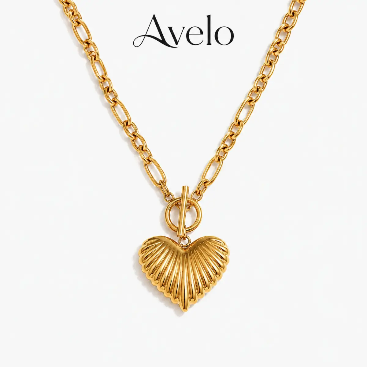Vintage heart pendant chunky chain necklace for women, 18K gold stainless steel heart charm necklace, statement toggle clasp clavicle chain jewelry gift