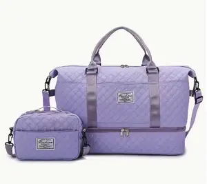 Solid Color Quilted Design Travel Bag, Large Capacity Dry & Wet Separation Storage Duffel Bag, Lightweight Zipper Travel Bag for Women & Men