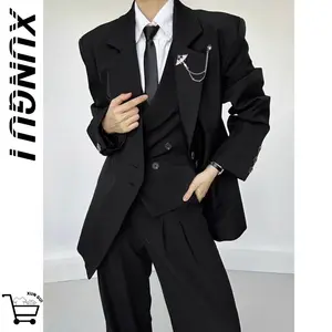 2025 Black Suit Vest Cool Unisex Style High-End Feel Gun Collar Vest Trendy Brand Trendy Vest