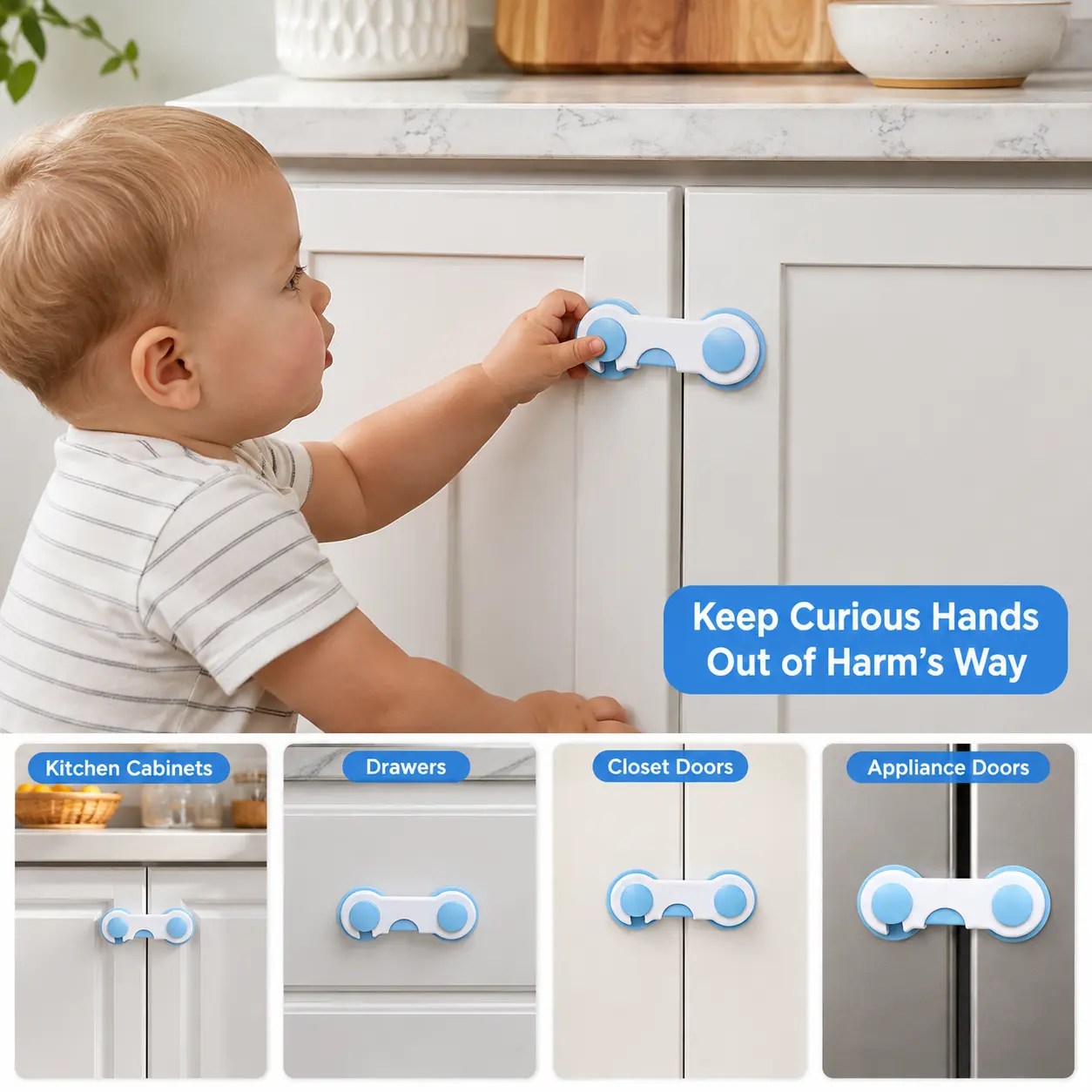 1 Count, Child Safety Cabinet Lock, 180 Degree Rotation Design, No Damage to Furniture, Suitable for Drawers, Wardrobes and Cabinet Doors for Home Safety Protection