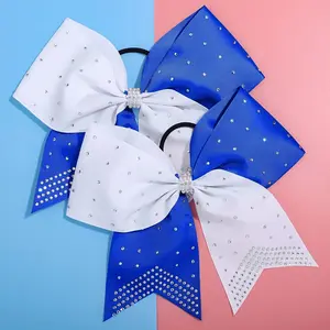 5 PCS Rhinestones Two Toned Large Cheer Hair Bows 7" Glitter Cheer Ponytail Holder Handmade for Teen Girls Softball Cheerleader Sports