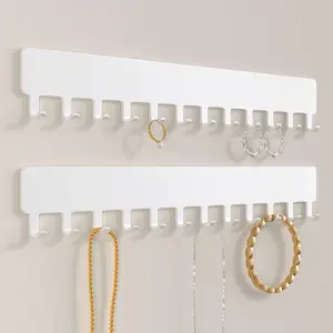 2 PCS Necklace Holder Hanging Rack Necklace Holder, Total 24-Hook Hanging Jewelry Organizer, Self-Adhesive,Wall Mounted Necklace Hanger,2 Pack,  Wall Jewelry Organizer for Necklace Cosmetics Acrylic Shelf Holder