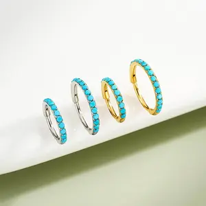 Oufer Turquoise Hinged Segment Nose Ring 20G Stainless Steel Western Boho Nose Hoop Rings