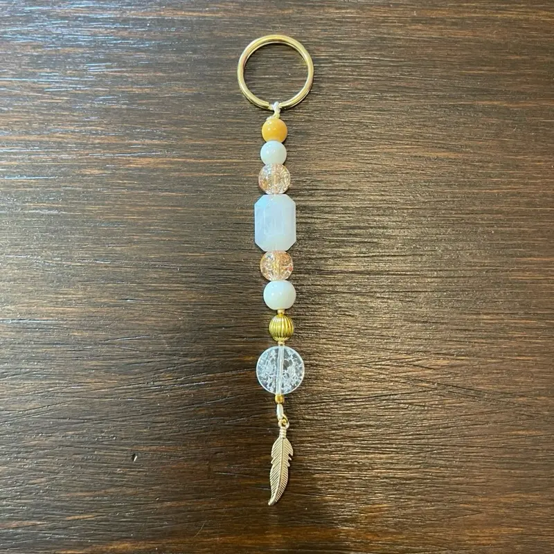 Beaded Keychain with Feather Charm