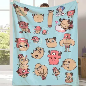 Cartoon Tony Tony Chopper Flannel Blanket Anime Reindeer Character Print Warm Cozy Soft Fuzzy Lightweight for Sofa Bed Travel Picnic Outdoors Birthday Gifts Holiday Decor