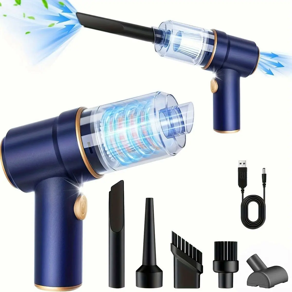 AMSHAK Mini Vacuum Cleaner for Car, 4000Pa 50W High Power Handheld Vacuum Cordless, 2 in 1 Air Duster with LED Light and Multi-Nozzles, Rechargeable Car Vacuum Cleaner for Car, Home, Office