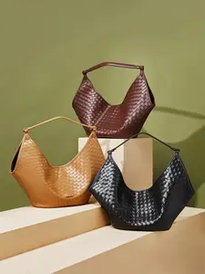 Women's Fashionable Textured Woven Shoulder Bag, Stylish Single-Shoulder Handbag, Perfect for Casual & Everyday Use, Hobo Shoulder Bag, Shoulder Bag Purse