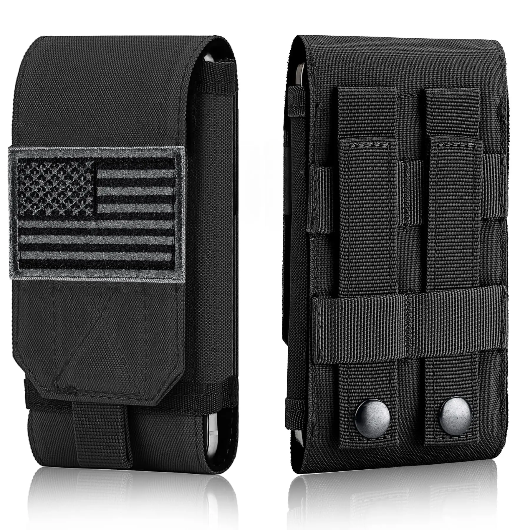 Tactical Molle Phone Cover Case, Heavy Duty Loop Belt Holster Pouch with Flag Patch for iPhone 17 Pro Max/Air/17 Pro/17/16 Pro Max/15 Pro Max/14 Pro Max/13 Pro Max, for Galaxy S26 Ultra