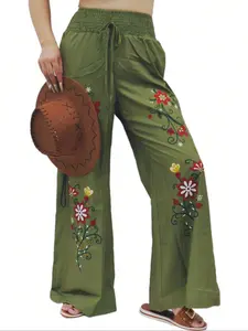 Elegant Floral Print Wide Leg Pants, Comfortable Long Casual Trousers, Plus Size Women's Fashion, Stylish and Comfy