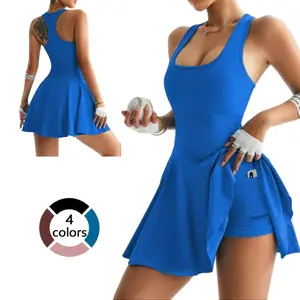 Women's One-Piece Tennis & Golf Dress with Built-In Bra & Pockets - High-Stretch Light Blue Athletic Skirt for Running, Dancing, Gym - Casual Sporty Design, All-Season Comfort, Gym Workout Clothes, Durable Sportswear