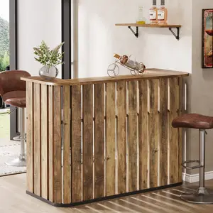 LITTLE TREE 63-Inch Reception Desk with Counter, Modern U-Shaped Front Desk with Private Panel, Retail Checkout Counter Table for Lobby, Salon, Reception Room, Office, Brown