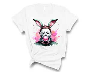 Easter Day Horror Movies Character T-Shirt, Scary Bunny Mask Tee, Easter Egg Hunt Shirt, Horror Characters Easter Party Shirt