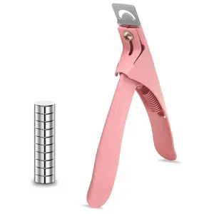 Acrylic Nail Cutter with Magnet Sizer & Length Measurement,Adjustable Stainless Nail Trimmer for Salon Home Nail Art, Professional Nail Clippers for Precise Manicures(Baby Pink)