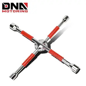 Tire Repair Tool Kit, 4-Socket Universal Lug Cross Wrench with Rubberized Grips, Perfect for Tire Repairs or Tire Changes, 1 Kit, Red