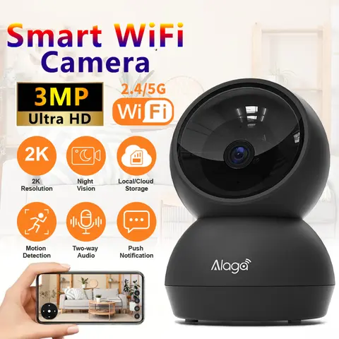 【Alaga AI 3MP CCTV 2K 2.4G/5G WiFi6 Security Camera】Indoor Monitor 360° PanTilt, Human Detection, Dual-Band, With Alexa
