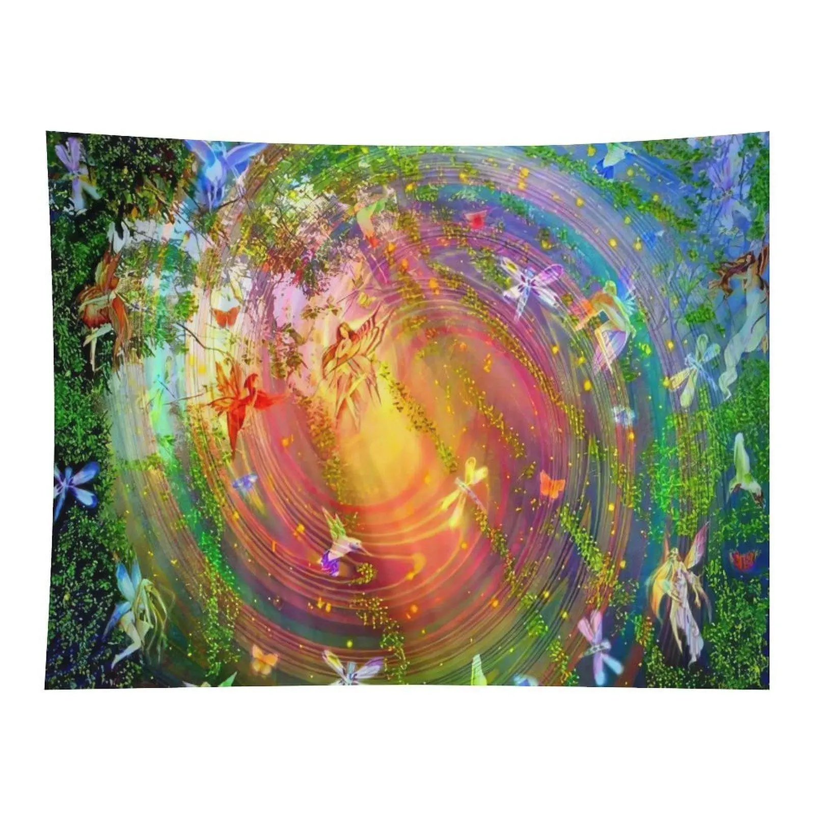 Psychedelic Fairy Forest Spiral Vortex Wall Tapestry Colorful Fantasy Elf Butterfly Floral Hippie Style Room Decoration