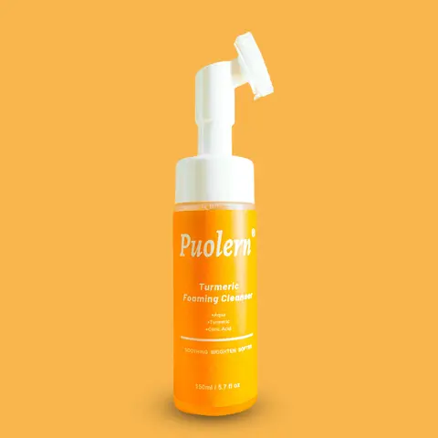 NEW-150ml Puolern Turmeric & Kojic Acid Foaming Facial Cleanser with Silicone Brush for Gentle Exfoliation and Brighter Complexion | Foaming Deep Pore Face Wash, Facial cleanser, Facial wash | Normal to Oily Skin