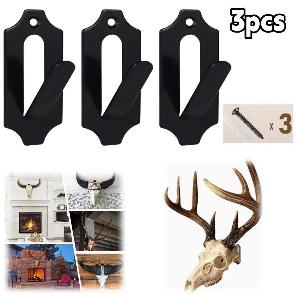 3-Pack Decorative Steel European Mount Skull Hanger, Heavy-Duty Hook for Deer, Antelope, Coyote, Pronghorn, Easy-to-Install Home Organizer Hook for Smaller Game Animals, Outdoor Backyard Craft Gift Set for Women