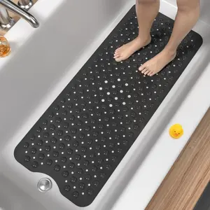 Bath Mat for Tub, Non Slip Bathtub Mat, 40 x 16 Inch Extra Long Bath Tub Mat, Machine Washable Bathroom Shower Mat with Suction Cups and Drain Holes, Soft on , Clear Black