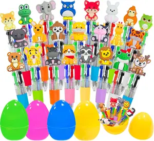 24-Pack Multicolor Animal Pens 4-in-1 Ballpoint Pens with 4 Easter Eggs for Kids | Easter Basket Stuffers, Party Favors, Egg Hunt Fillers for Girls & Boys