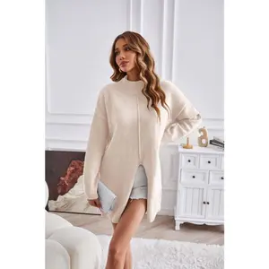 Women's half turtleneck slit pullover sweater