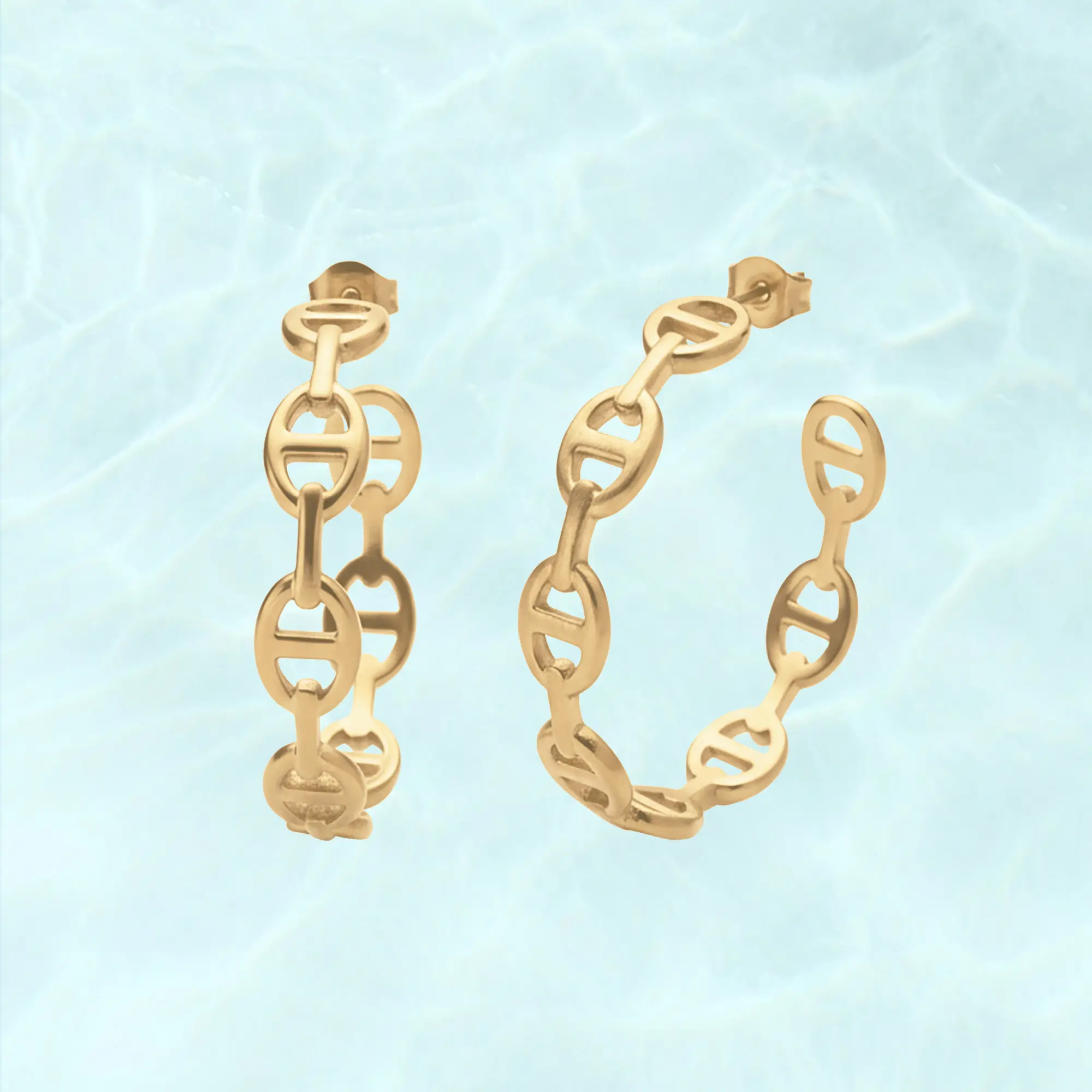 PAVOI Waterproof Chain Hoop Earrings for Women - 14K Gold Plated Anchor Link Huggie Hoop Chain Earrings - Stainless Steel Lightweight Statement Jewelry