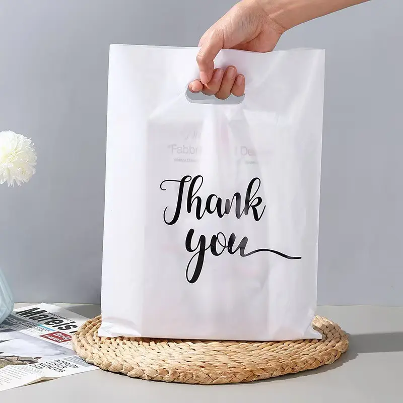 100pcs Four Finger Flat Pocket Handheld Plastic Bags, Clothing Bags, Medium Thickness Creative Gift Wrapping Supplies Packaging Bags, Durable & Reusable