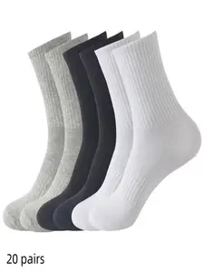 20 Pairs Plain Waistband Unisex Casual Sports Mid-Calf Elastic Socks, All Seasons, Organic Textile, Full Cover Toe Style