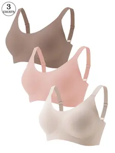 3 piece set women's sexy high-quality seamless bras with underwire and padding, breathable, comfortable, skin-friendly, non-removable cups, everyday casual lingerie, elegant and graceful, supportive and push-up style, solid color seamless jelly bras