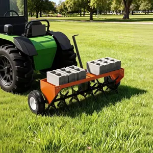 48/40-Inch Tow Behind Lawn Plug Aerator with Gloves and Universal Hitch, 100LBS Tray Yard Aerator with 10" Inflatable Tires, Universal Hitch Aerator Lawn Tool Tow Behind for Lawn Farm Landscape Maintenance