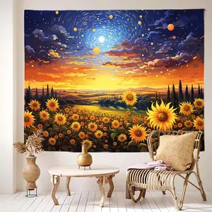 Sunflower Starry Tapestry for Bedroom Aesthetic Decor Wall Hanging Home Dorm
