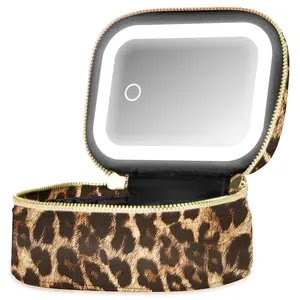 Women's Portable Cosmetic Train Case with HD Mirror, 3-Color Lighting Modes, Organized Storage, Waterproof, Leopard Print, Daily & On-the-Go Use, Perfect Mother's Day Gift,summervibes