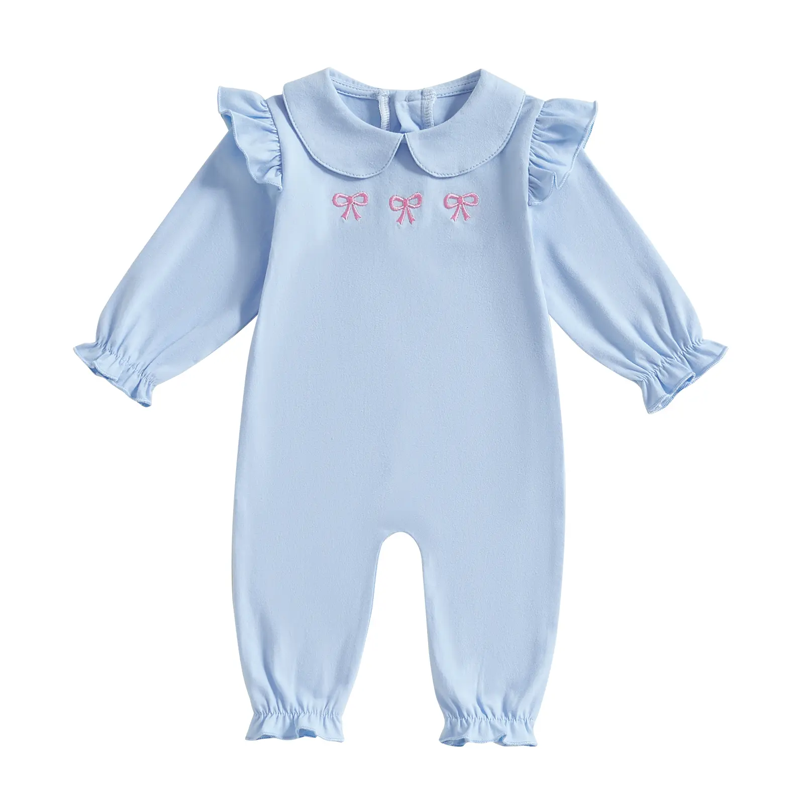 Baby girl jumpsuit spring and autumn long-sleeved baby collar bow embroidered jumpsuit
