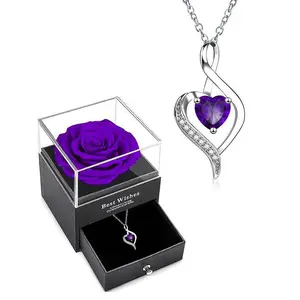 Elegant Heart Shaped Rhinestones Decor Pendant Necklace with Rose Gift Box, Stainless Steel Jewelry for Party, Daily Clothing Decor, Trendy All-match & Exquisite Jewelry for Birthday Gift, Valentine's Day, Gift