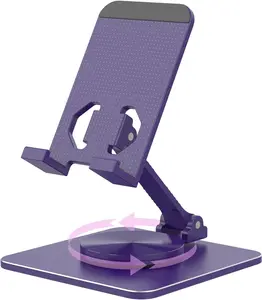 Cell Phone & Tablet Stand for Desk,  Adjustable Holder for , iPad & Smartphones || Foldable Mount with 360 Swivel,  Base & Portable Design for 49.7in Devices, Purple