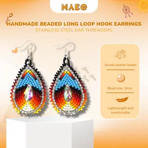 Handmade Beaded Multi-Color Fashion Earrings - Daily Outfits Dangle Hook Jewelry - Vibrant Lightweight Diamond Design
