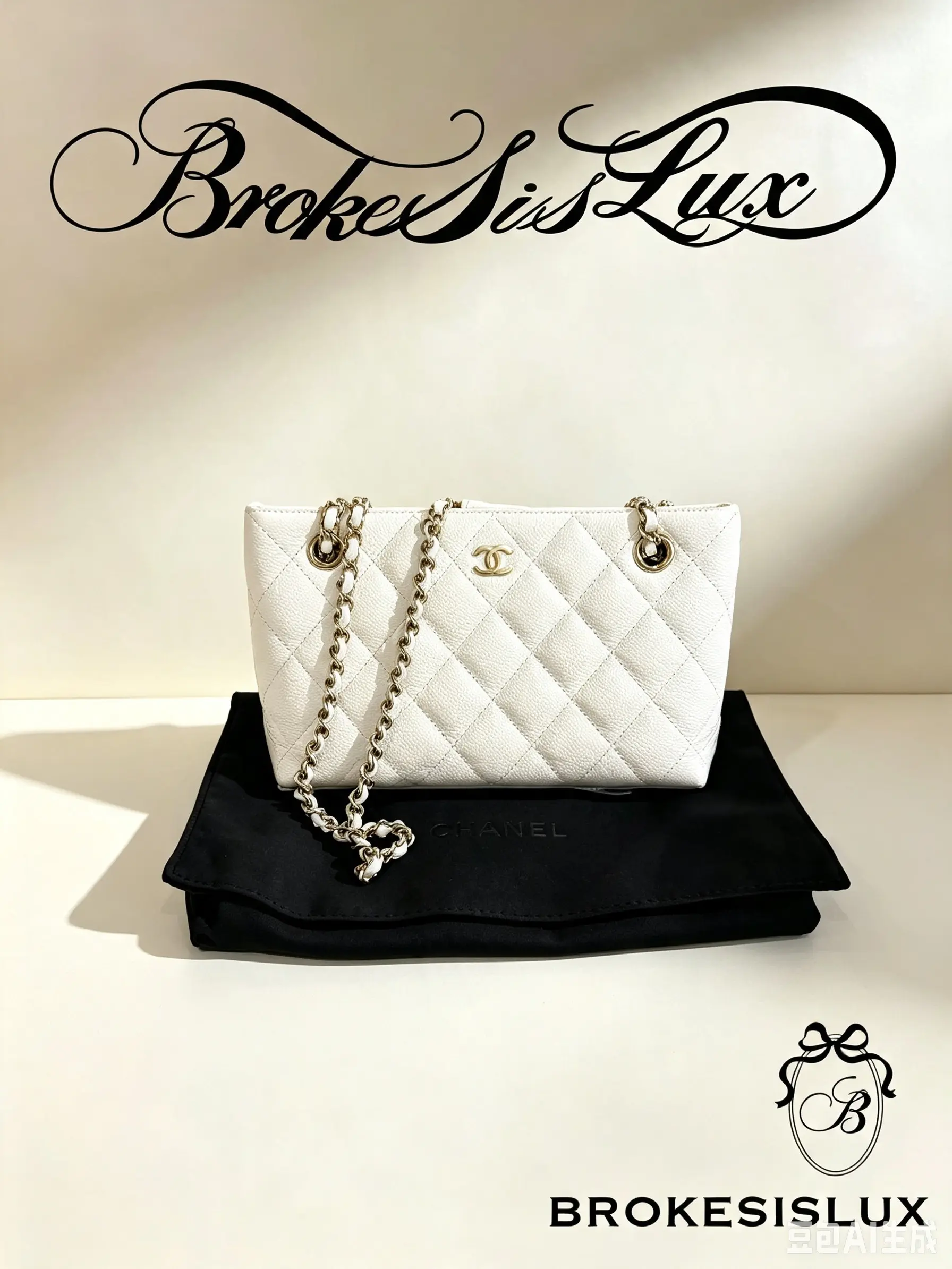 Pre-owned CHANEL White Caviar Leather Quilted Small Shopping Tote Chain Shoulder Bag