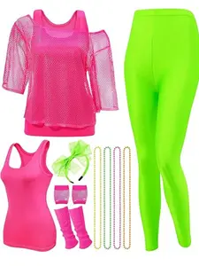 12-piece set of 80s women's dance fishnet T-shirt vest leggings set accessories